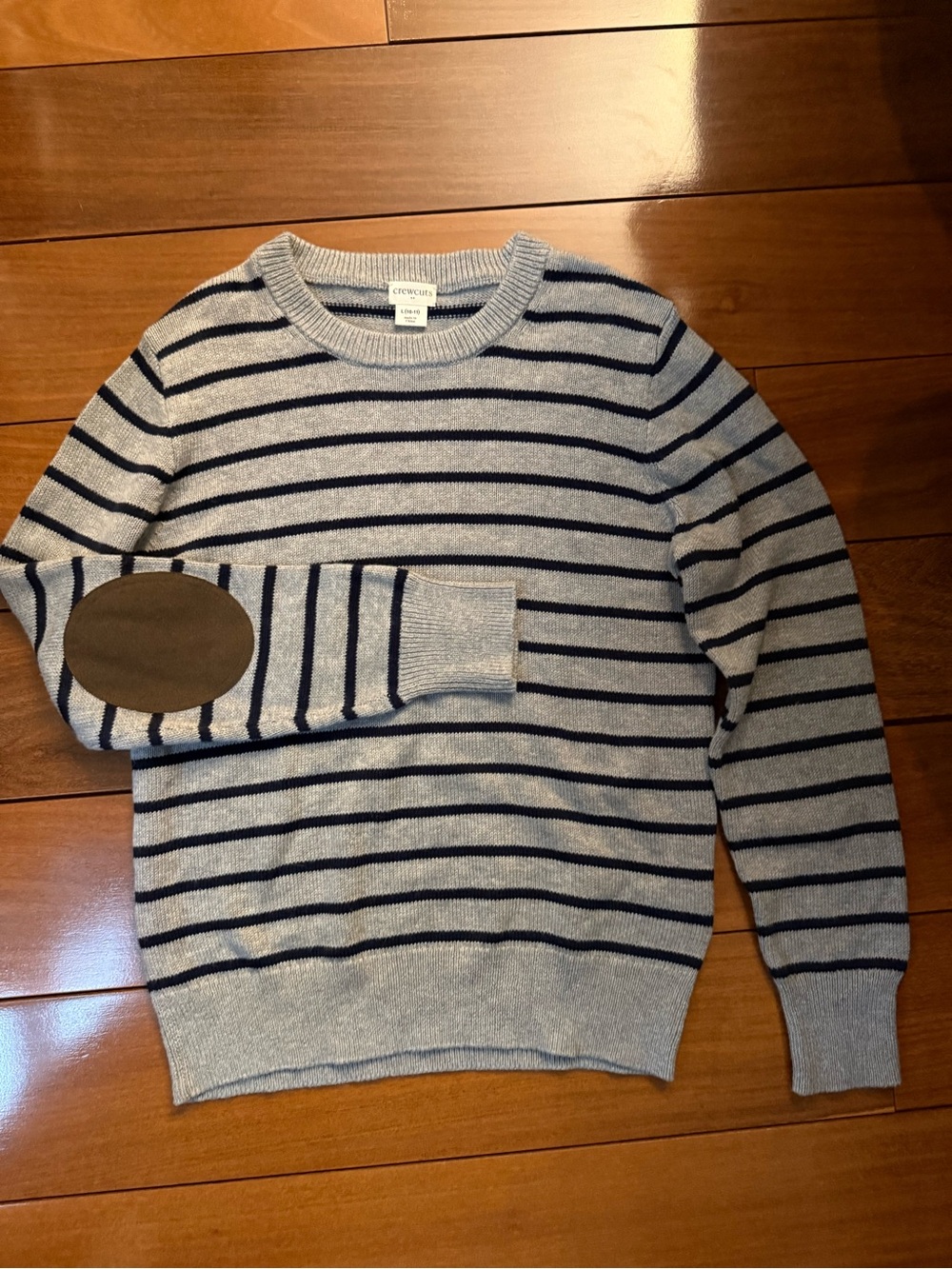 Crewcuts Light Gray and Navy Striped Crewneck Sweater